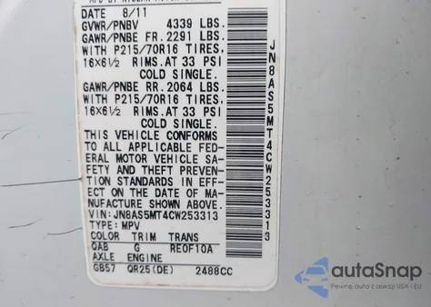 2012 Nissan Rogue S z USA, uszkodzony, nr VIN JN8AS5MT4CW253313